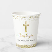 Elegant Gold Glitter Cross First Heilige Communie Papieren Bekers (Achterkant)