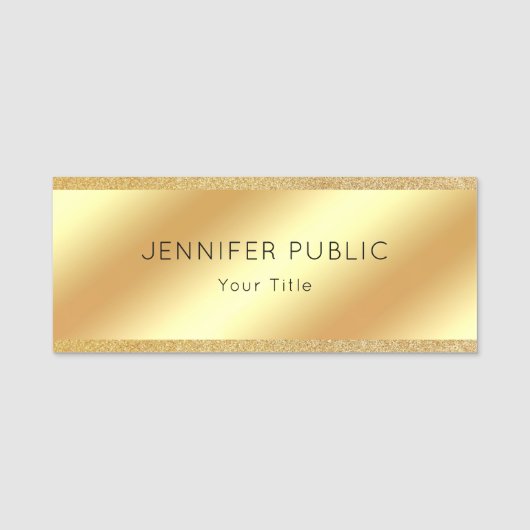 Elegant Gold Glitter Custom Glamoureus Rectangle Naamplaatje (Voorkant)