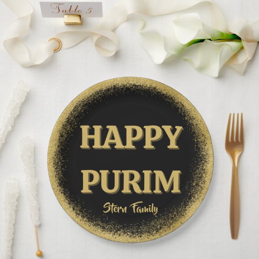 Elegant Gold Glitter Custom Happy Purim Papieren Bordje (Huwelijk)