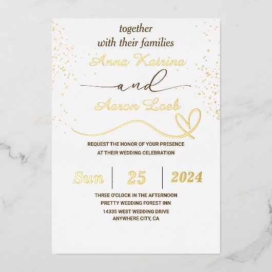 Elegant Gold Glitter Custom Wedding Foil Invite Folie Uitnodiging (Voorkant)