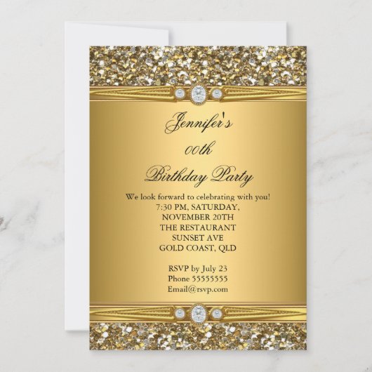 Elegant Gold Glitter Diamond Birthday Party 2 Kaart (Voorkant)
