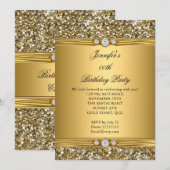 Elegant Gold Glitter Diamond Birthday Party 2 Kaart (Voorkant / Achterkant)