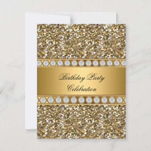 Elegant Gold Glitter Diamond Birthday Party 3 Kaart (Achterkant)
