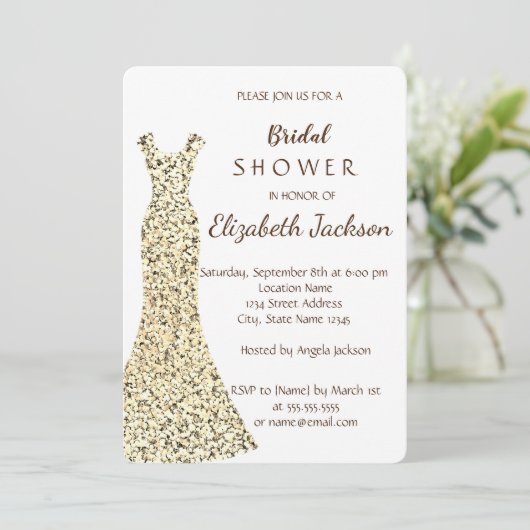 Elegant Gold Glitter Dress Vrijgezellenfeest Kaart (Staand voorkant)