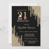 Elegant Gold Glitter Drips Black 21st verjaardag Kaart (Voorkant)