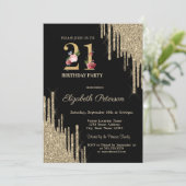 Elegant Gold Glitter Drips Black 21st verjaardag Kaart (Staand voorkant)