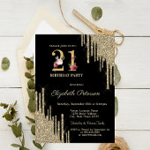 Elegant Gold Glitter Drips Black 21st verjaardag Kaart