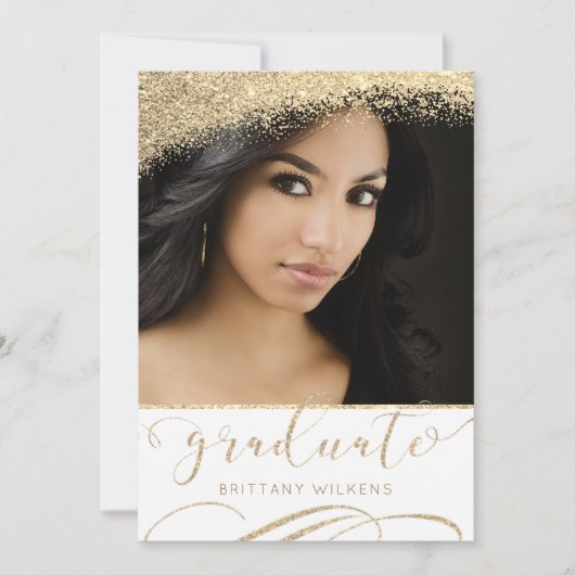 Elegant Gold Glitter Dust Script Afstuderen Kaart (Voorkant)