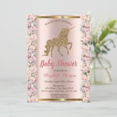 Elegant Gold Glitter Eenhoorn Rozen Baby shower Kaart (Staand voorkant)