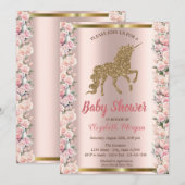 Elegant Gold Glitter Eenhoorn Rozen Baby shower Kaart (Voorkant / Achterkant)