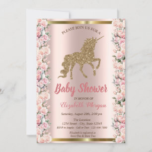 Elegant Gold Glitter Eenhoorn Rozen Baby shower Kaart