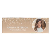Elegant Gold Glitter Employee Photo ID Naambadge (Voorkant)