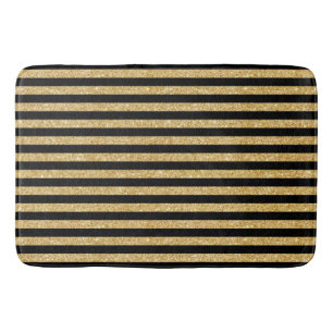 Elegant Gold Glitter en Black Stripe Pattern Badmat