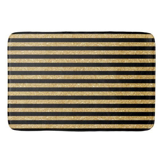 Elegant Gold Glitter en Black Stripe Pattern Badmat (Voorkant)