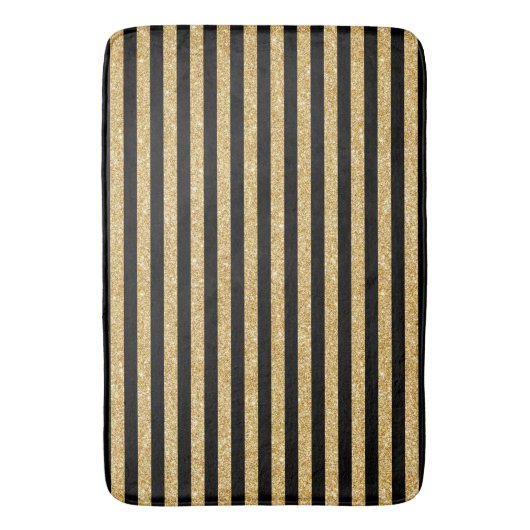 Elegant Gold Glitter en Black Stripe Pattern Badmat (Voorkant Verticaal)
