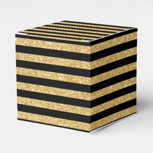 Elegant Gold Glitter en Black Stripe Pattern Bedankdoosjes (Voorkant Zijde)