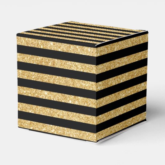 Elegant Gold Glitter en Black Stripe Pattern Bedankdoosjes (Achterkant)