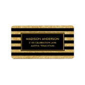 Elegant Gold Glitter en Black Stripe Pattern Etiket (Voorkant)