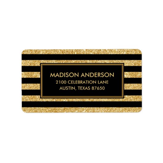 Elegant Gold Glitter en Black Stripe Pattern Etiket (Voorkant)