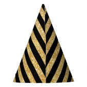 Elegant Gold Glitter en Black Stripe Pattern Feesthoedjes (Achterkant)