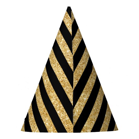 Elegant Gold Glitter en Black Stripe Pattern Feesthoedjes (Achterkant)