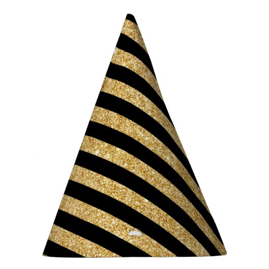 Elegant Gold Glitter en Black Stripe Pattern Feesthoedjes (Rechts)