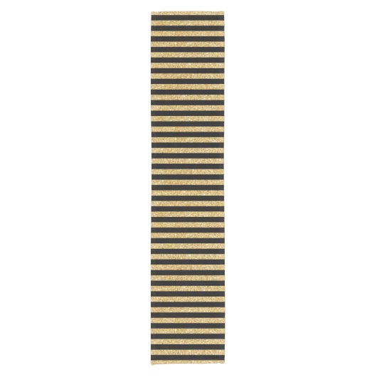 Elegant Gold Glitter en Black Stripe Pattern Korte Tafelloper (Voorkant)