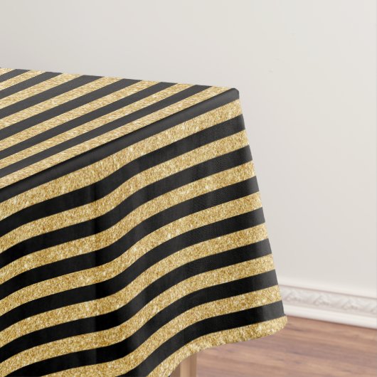 Elegant Gold Glitter en Black Stripe Pattern Tafelkleed (Voorbeeld)