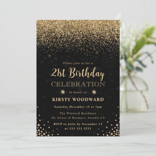 Elegant Gold Glitter en Diamonds 21ste verjaardag Kaart (Staand voorkant)