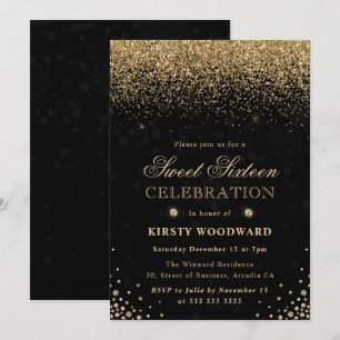 Elegant Gold Glitter en Diamonds Sweet Sixteen Kaart