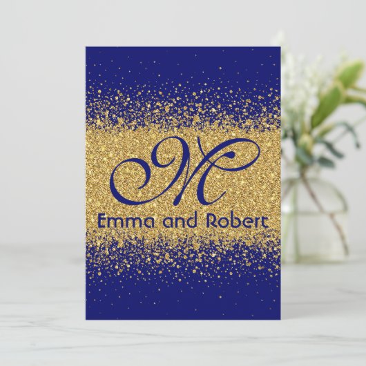Elegant Gold glitter en Royal Blue Kaart (Staand voorkant)