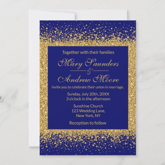 Elegant Gold glitter en Royal Blue Kaart (Achterkant)