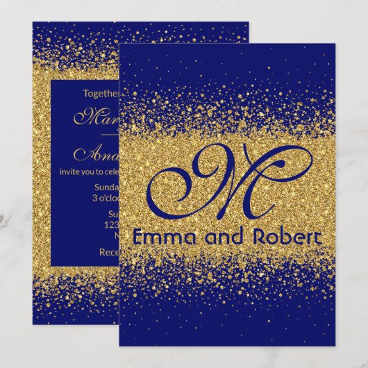 Elegant Gold glitter en Royal Blue Kaart (Voorkant / Achterkant)