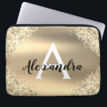 Elegant Gold Glitter en Sparkle Monogram Laptop Sleeve<br><div class="desc">Gold Faux Glitter en Sparkle Metallic Folie Elegant Monogram Hoesje. Dit hoesje kan worden aangepast om uw initiaal en voornaam te omvatten.</div>