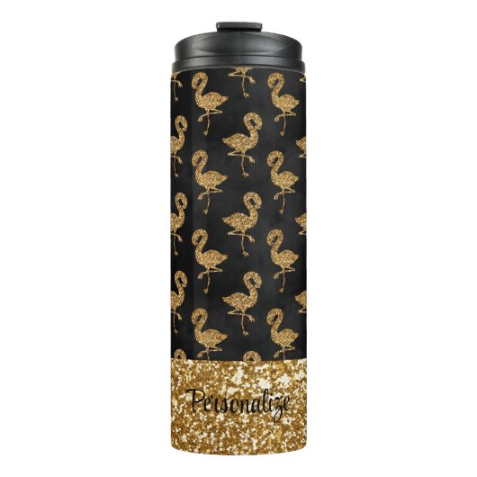 Elegant Gold Glitter Flamingo Glam Sparkle Thermosbeker (Voorkant)