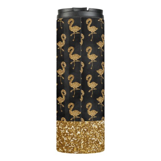 Elegant Gold Glitter Flamingo Glam Sparkle Thermosbeker (Achterkant)