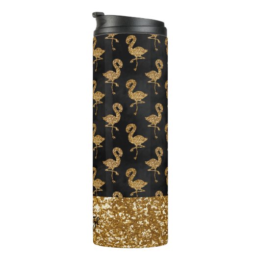 Elegant Gold Glitter Flamingo Glam Sparkle Thermosbeker (Geroteerd rechts)