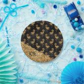 Elegant Gold Glitter Flamingo patroon Initialen Papieren Bordje (Feest)