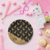 Elegant Gold Glitter Flamingo patroon Initialen Papieren Bordje (Feest)