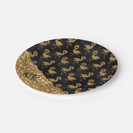 Elegant Gold Glitter Flamingo patroon Initialen Papieren Bordje (Gekanteld)