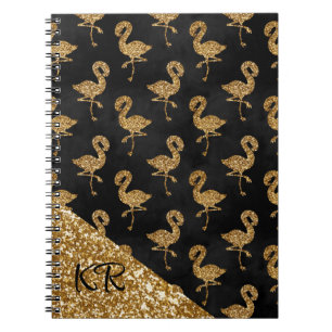Elegant Gold Glitter Flamingo patroon Monogramed Notitieboek