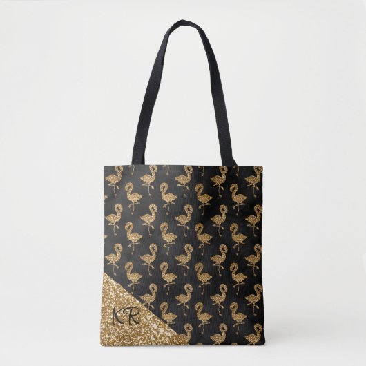 Elegant Gold Glitter Flamingo patroon Monogramed Tote Bag (Voorkant)
