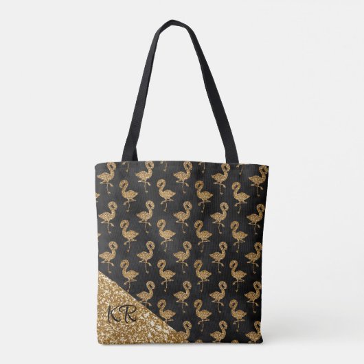 Elegant Gold Glitter Flamingo patroon Monogramed Tote Bag (Achterkant)