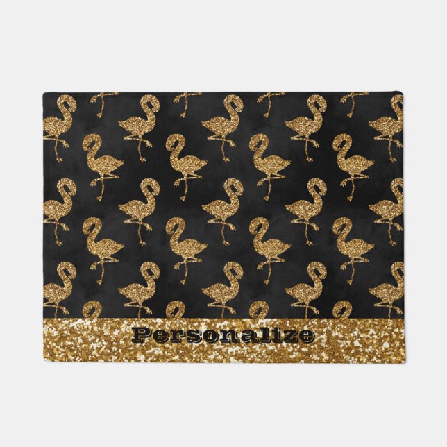 Elegant Gold Glitter Flamingo patroon Sparkle Glam Deurmat (Voorkant)