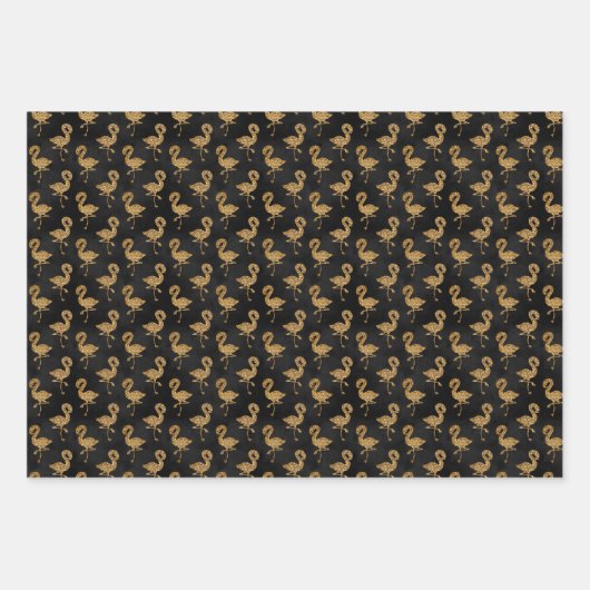 Elegant Gold Glitter Flamingo patroon Sparkle Glam Inpakpapier Vel (Voorkant 3)