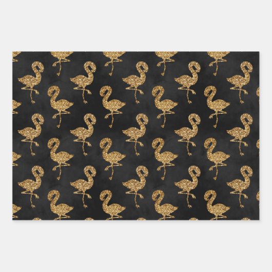 Elegant Gold Glitter Flamingo patroon Sparkle Glam Inpakpapier Vel (Voorkant)