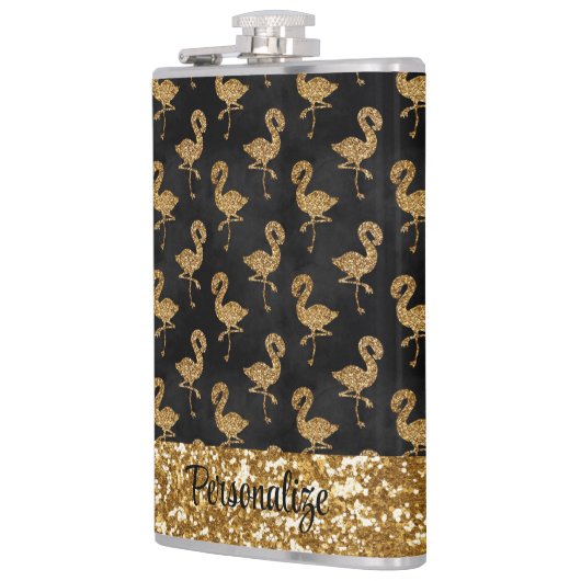 Elegant Gold Glitter Flamingo Sparkle Personalized Heupfles (Links)