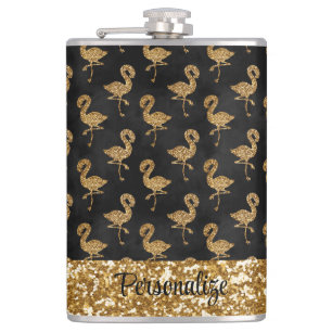 Elegant Gold Glitter Flamingo Sparkle Personalized Heupfles