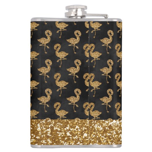 Elegant Gold Glitter Flamingo Sparkle Personalized Heupfles (Achterkant)