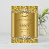 Elegant Gold Glitter Floral Diamond Birthday Party Kaart (Staand voorkant)